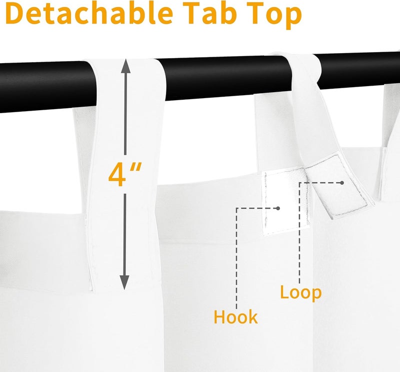 Easy-Going Outdoor Patio Curtains Detachable Tab Top Windproof Weatherproof Curtain for Cabana, Porch, Pergola and Gazebo, Tab Bottom Drape, 2 Panels, 54W x 84L inch, White - Image 2